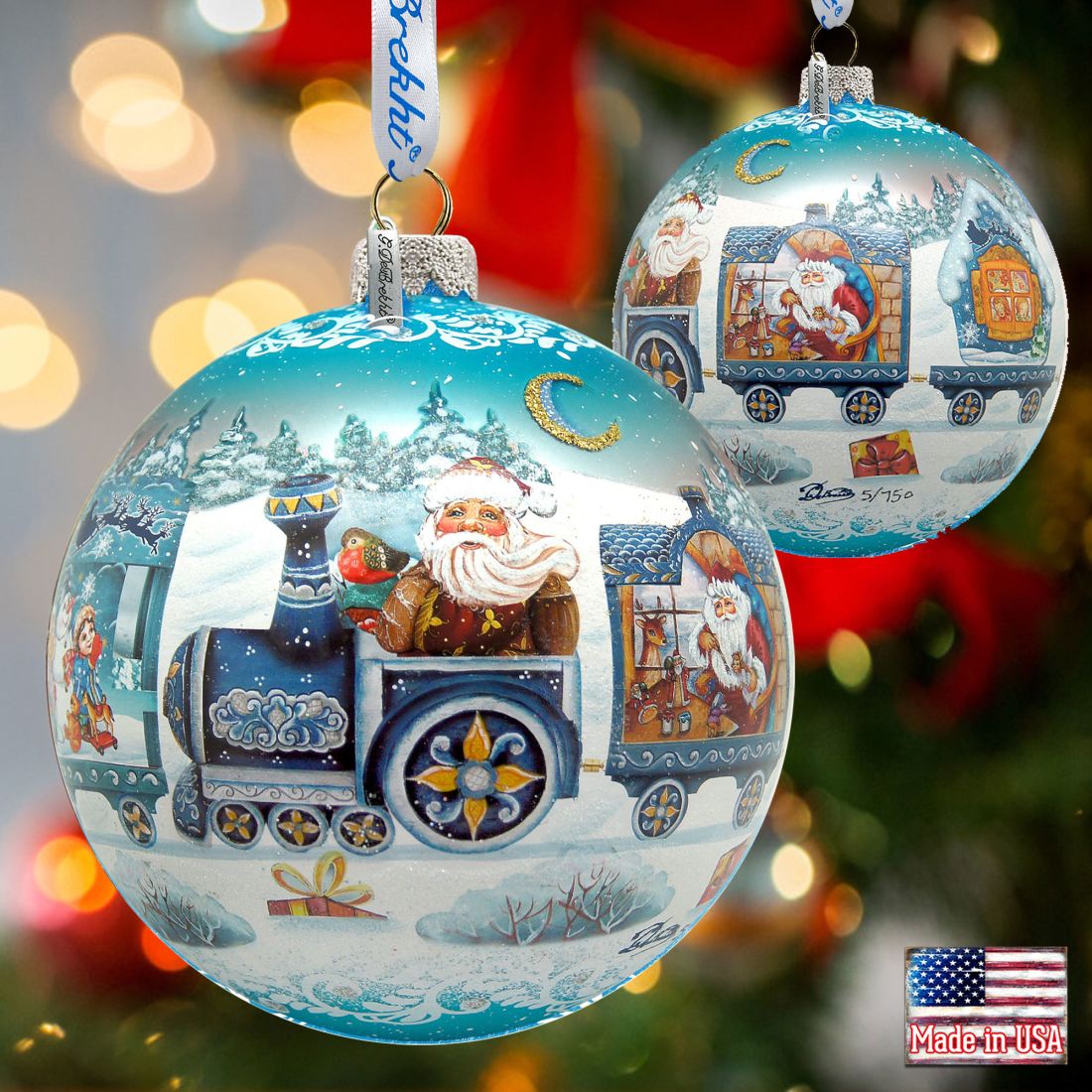 Express Train Ball Glass Ornament Limited Edition by G. DeBrekht - Christmas Santa Snowman Decor - 73873B-4