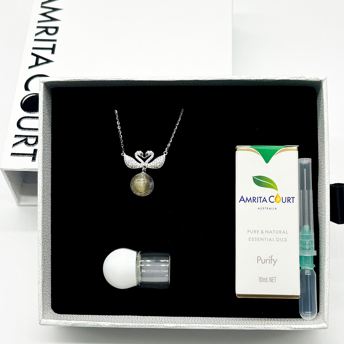 Sterling Silver Twin Swan Aroma Necklace - Gold Purple | Energy & Healing | Diffuse on the go-4