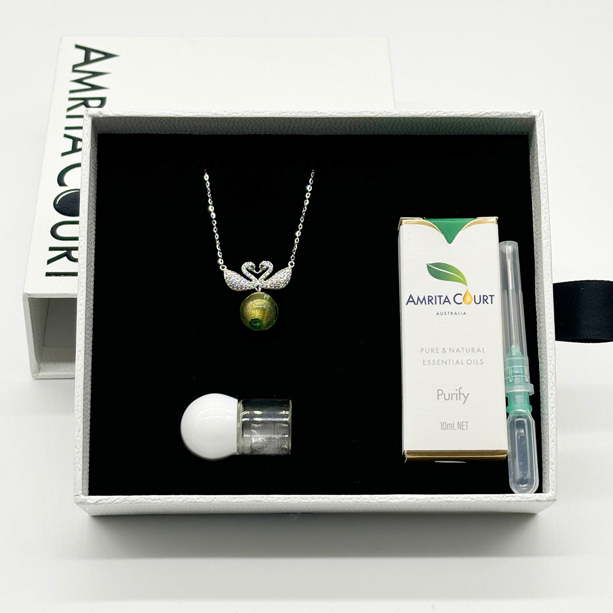 Sterling Silver Twin Swan Aroma Necklace - Gold Green | Energy & Healing | Diffuse on the go-4