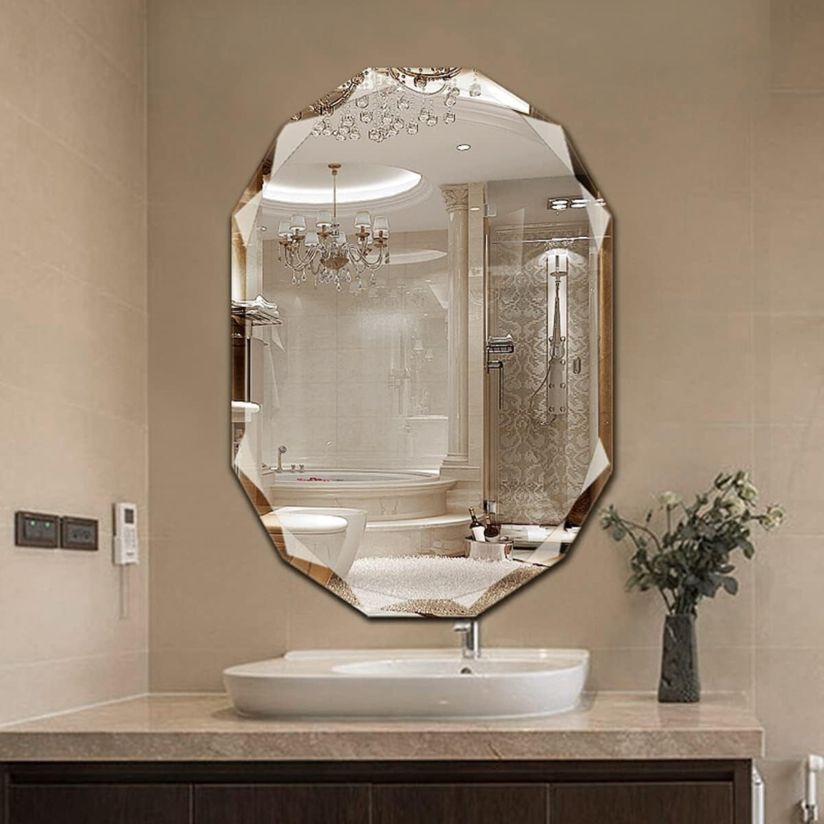 Single Beveled Edge Frameless Wall Mount Bathroom Vanity Mirror, 24” X 36”|Silver|-4
