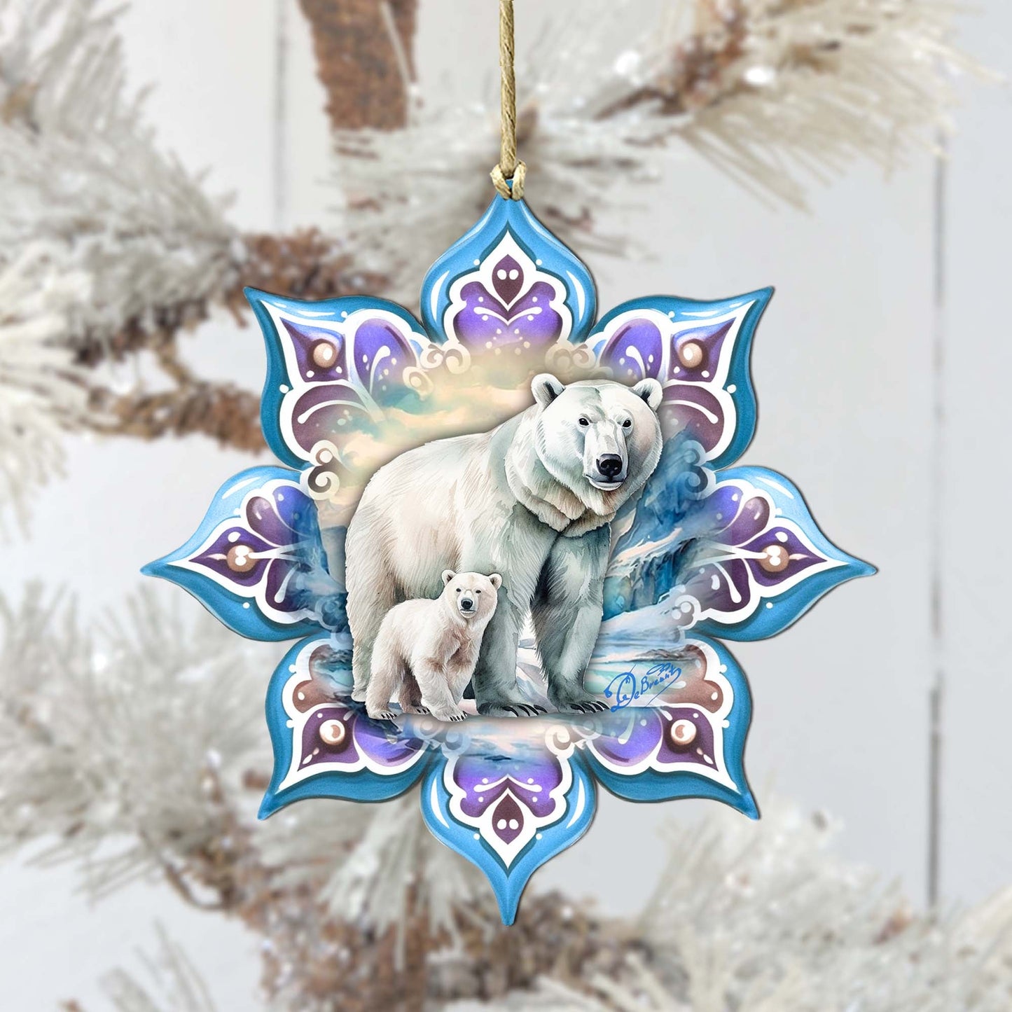 Polar Bear Snowflake Large Wooden Ornament by G. Debrekht - Nature Wildlife Decor - 8688408M-4