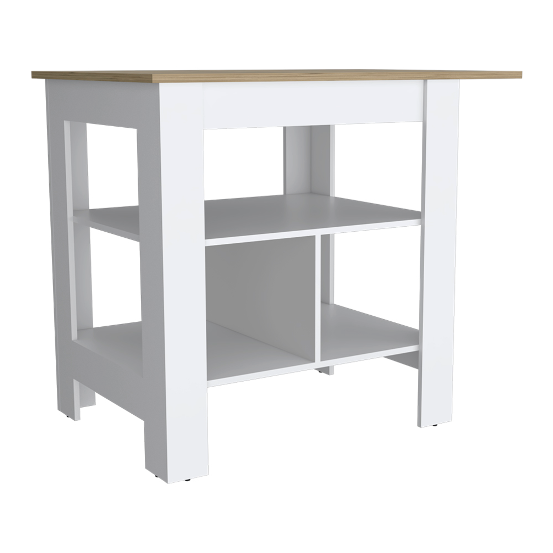 35" Natural and White Wood Kitchen Island With Storage-0