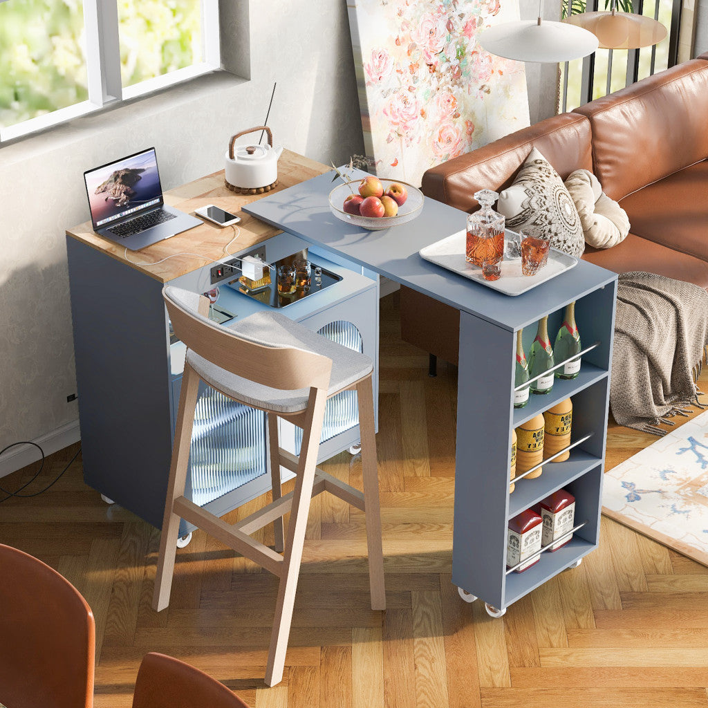 33" Gray Wood Rolling Kitchen Island With Storage-1