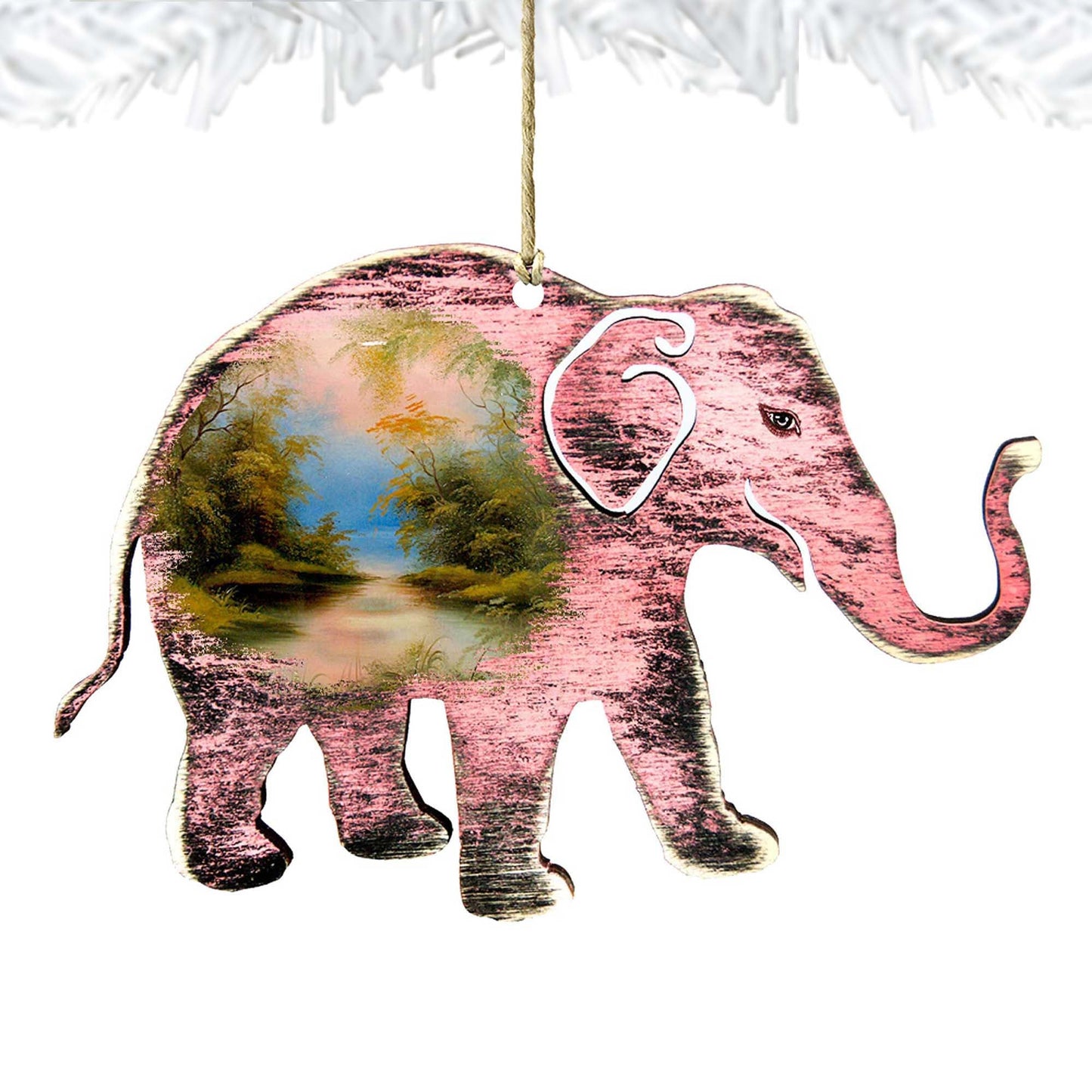 Rustic Elephant Wooden Ornaments by Nature Wonders - Wildlife Holiday Decor - 8198229-4