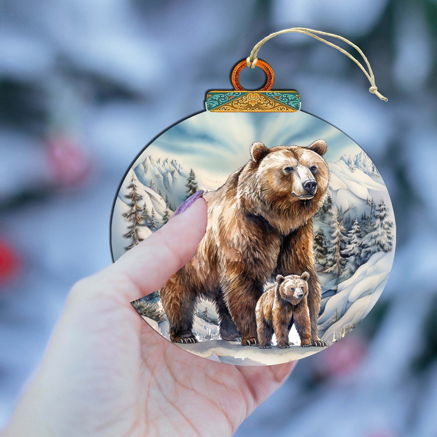 Grizzly Bear with Cub Wooden Ornaments by G.Debrekht - Wildlife Holiday Decor - 870070-4
