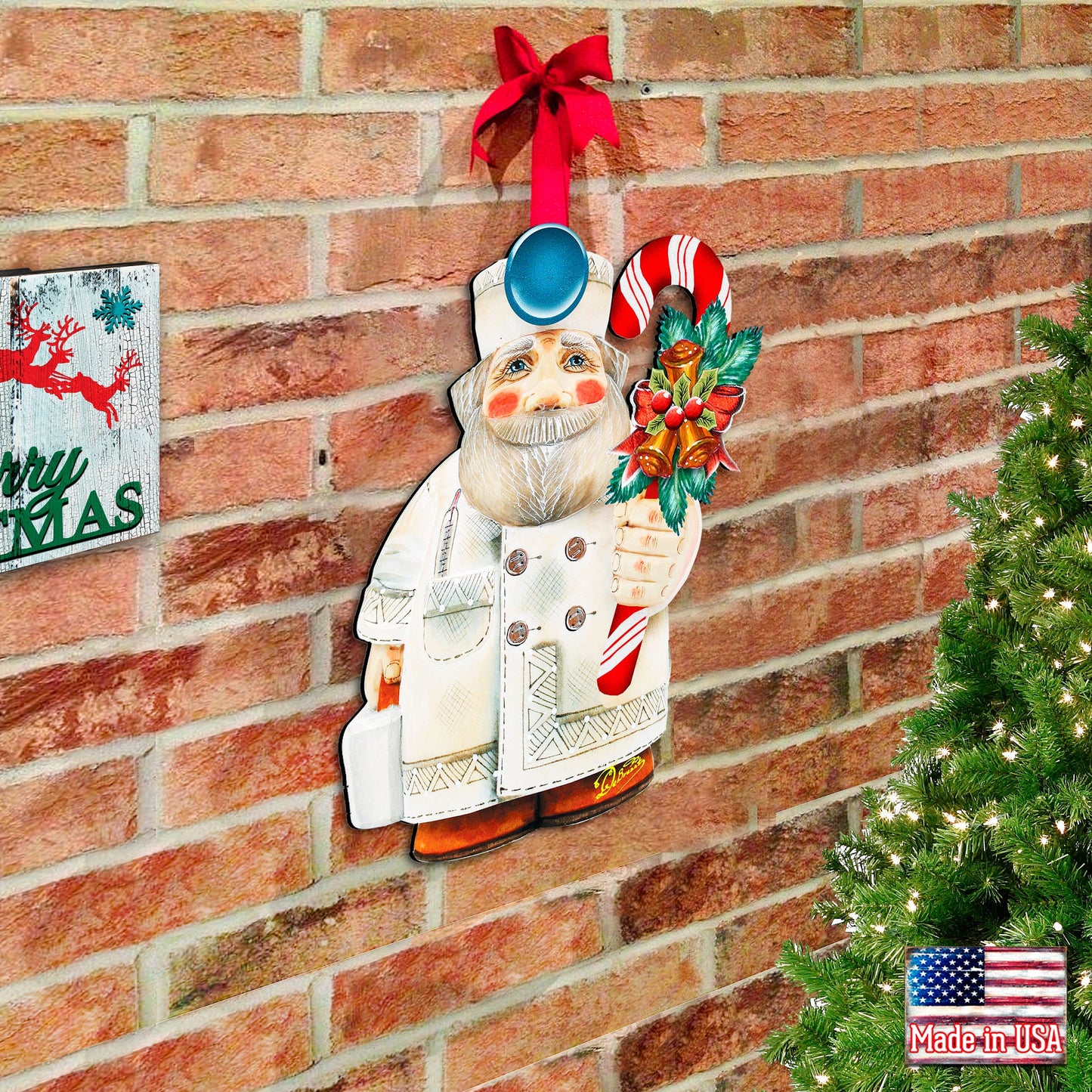 Candy Cane Doctor Santa Door Decor by G. DeBrekht - Christmas Santa Snowman Decor - 8151924H-4