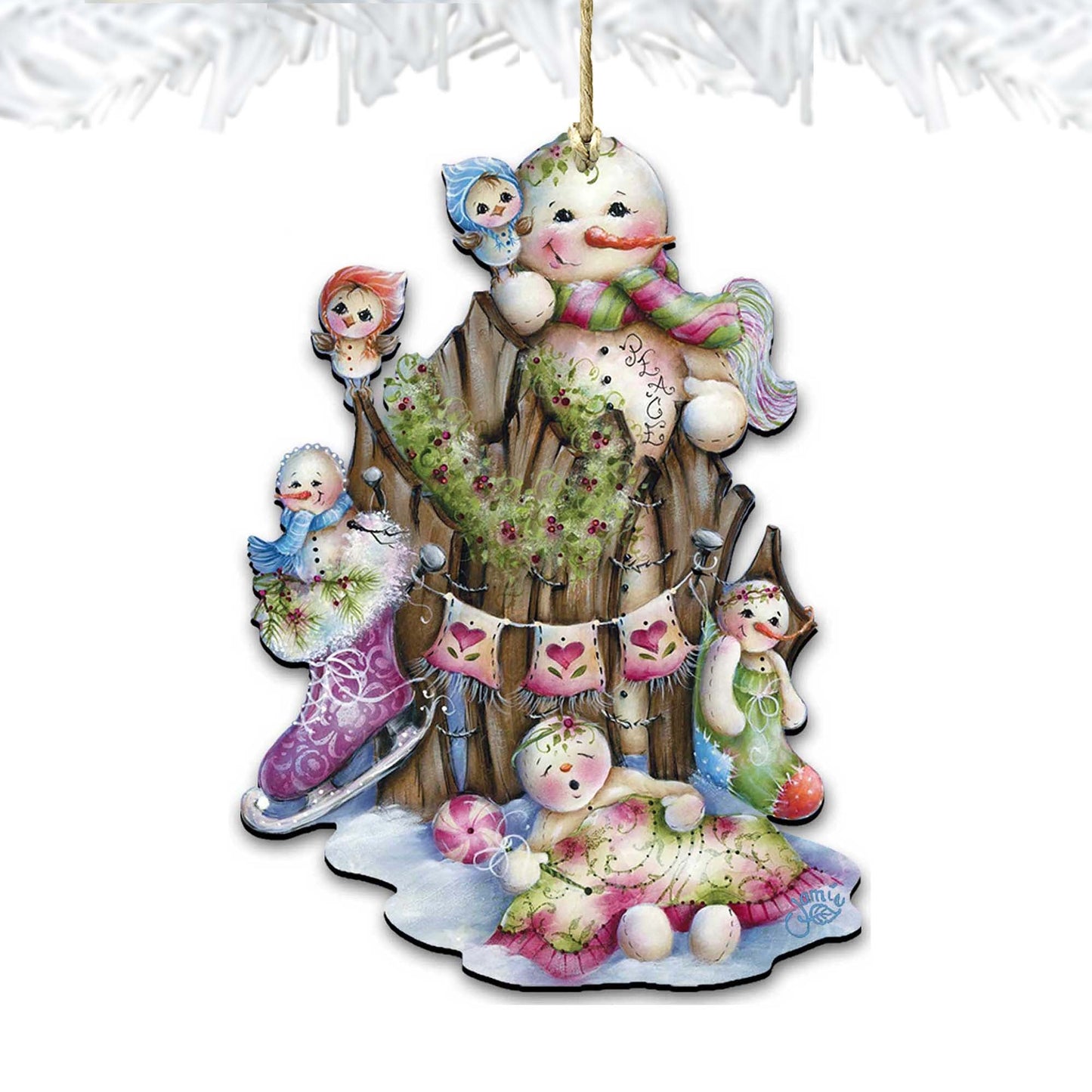 Christmas Time Wooden Ornaments by Jamie Mills-Price - Christmas Santa Snowman Decor - 8457502-4