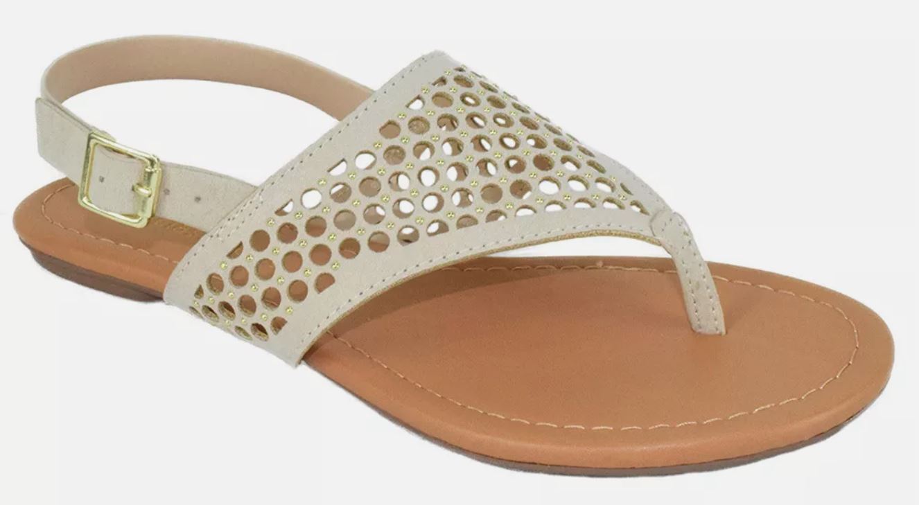 Classified Women Flat Sandals Ankle Strap Thongs Cut out Beige Nude TAKEME 7.5-1