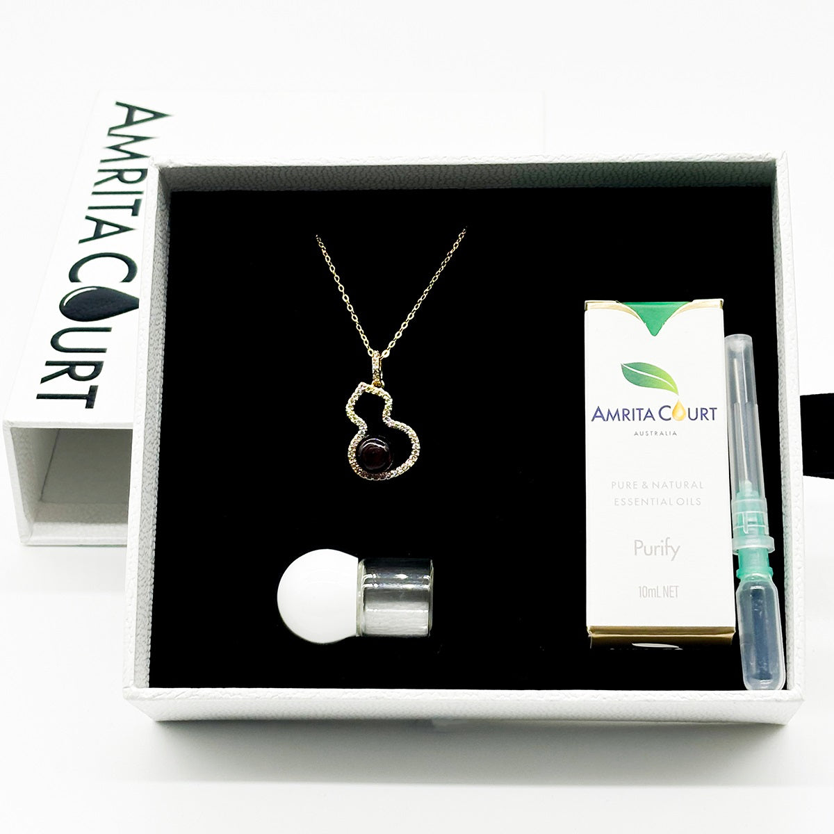 Golden Gourd Aroma Necklace - Amethyst | Energy & Healing | Diffuse on the go | Sterling Silver Chain-4