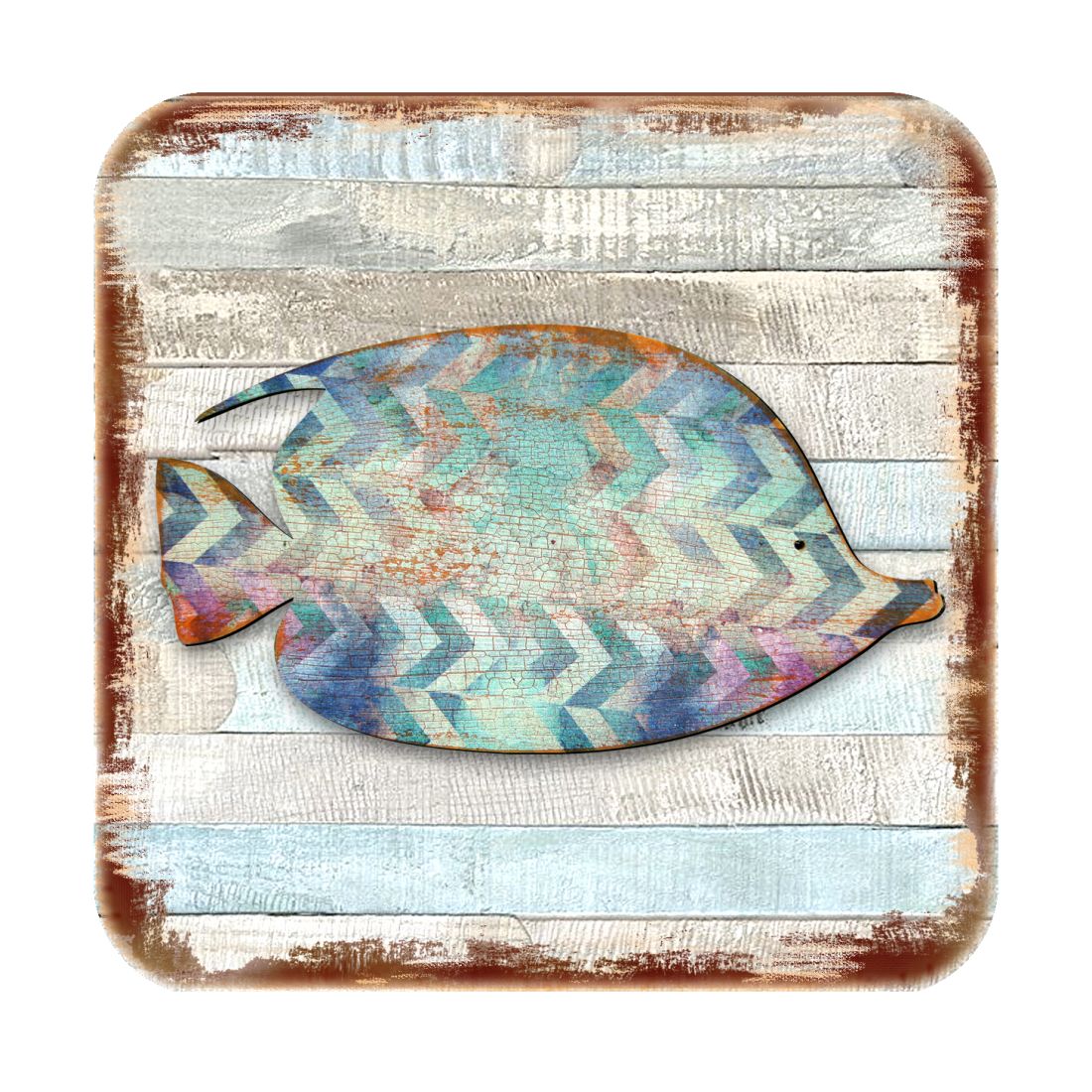 Tropical Fish Coastal Wooden Cork Coasters Gift Set of 4 by Nature Wonders - Coastal Sea-Life Decor - 8198527-2-9C-S4-4