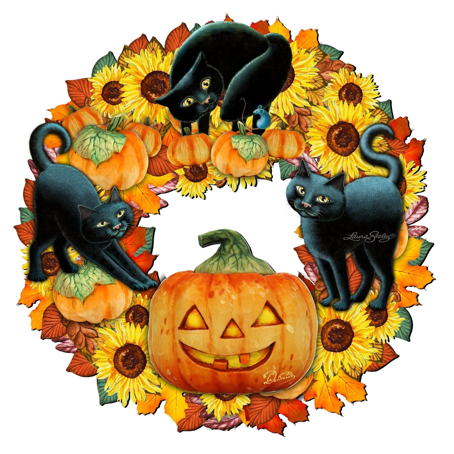 Halloween Cats Holiday Door Wreath by Laura Seeley - Thanksgiving Halloween Decor - 8185305-4H-SL-4