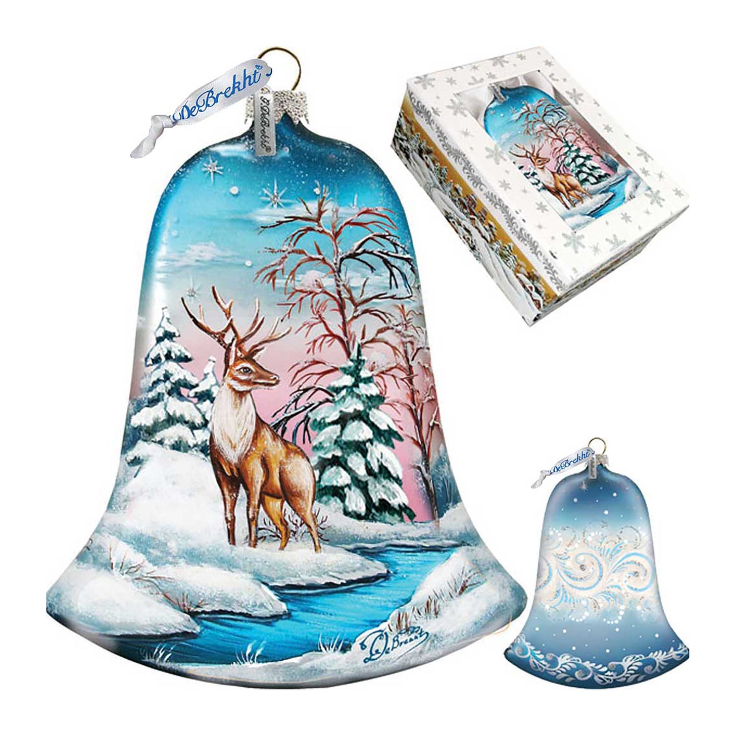 Winter Deer Bell Glass Ornament by G. DeBrekht - Wildlife Holiday Decor - 73183-4