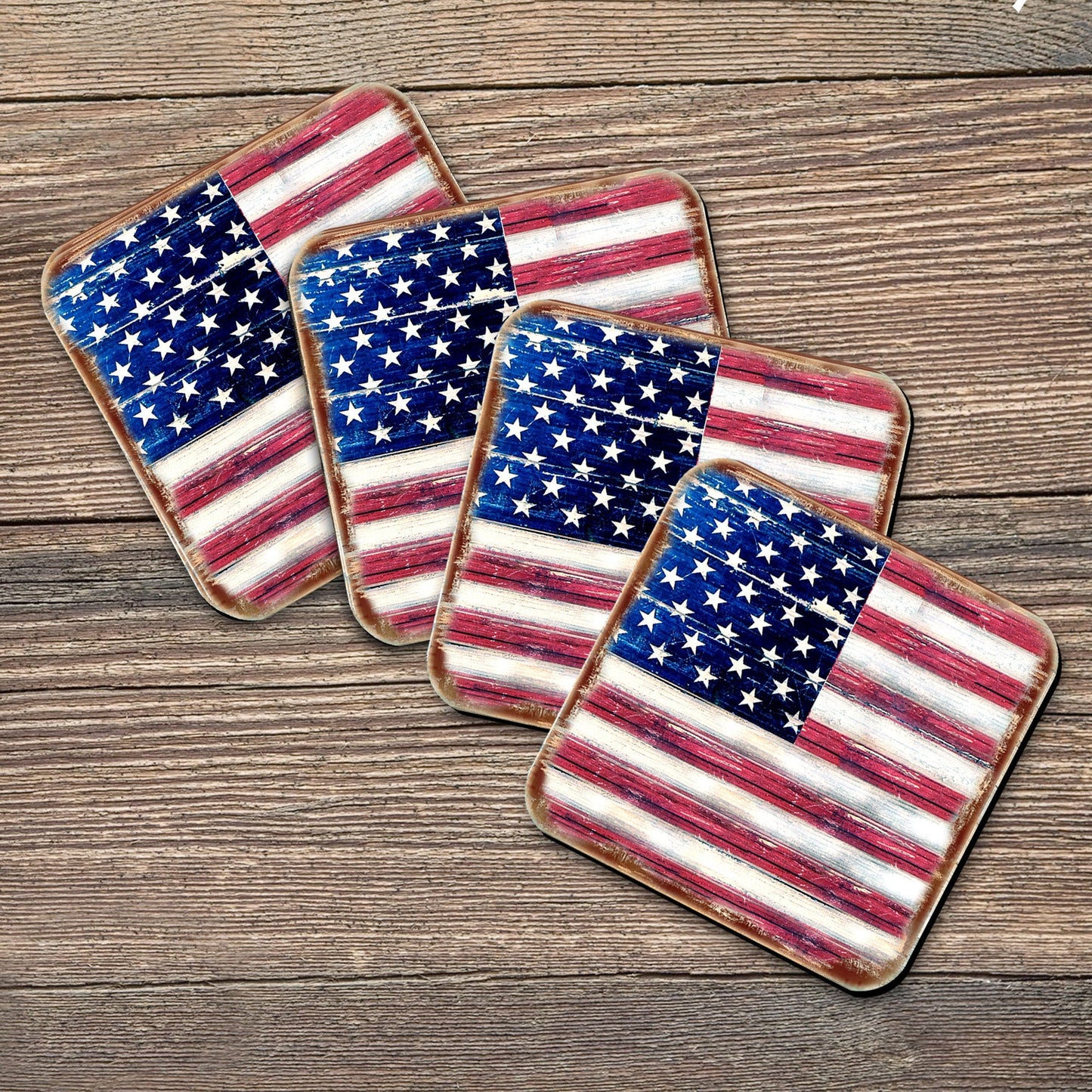 American Flag Wooden Cork Coasters Gift Set of 4 by Nature Wonders - 85099C-S4-4