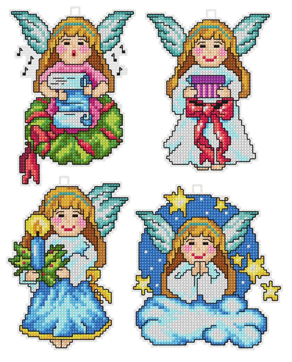 Counted cross stitch kit with plastic canvas "Angels" set of 4 designs 7655-0