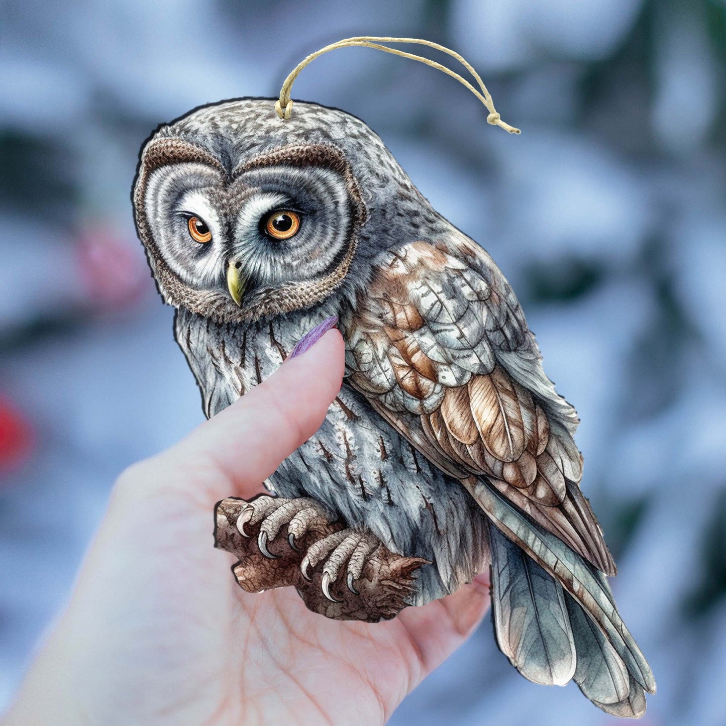 Alaskan Nothern Hawk Owl Wooden Ornaments by G.Debrekht - Wildlife Holiday Décor - 8710004-1-4