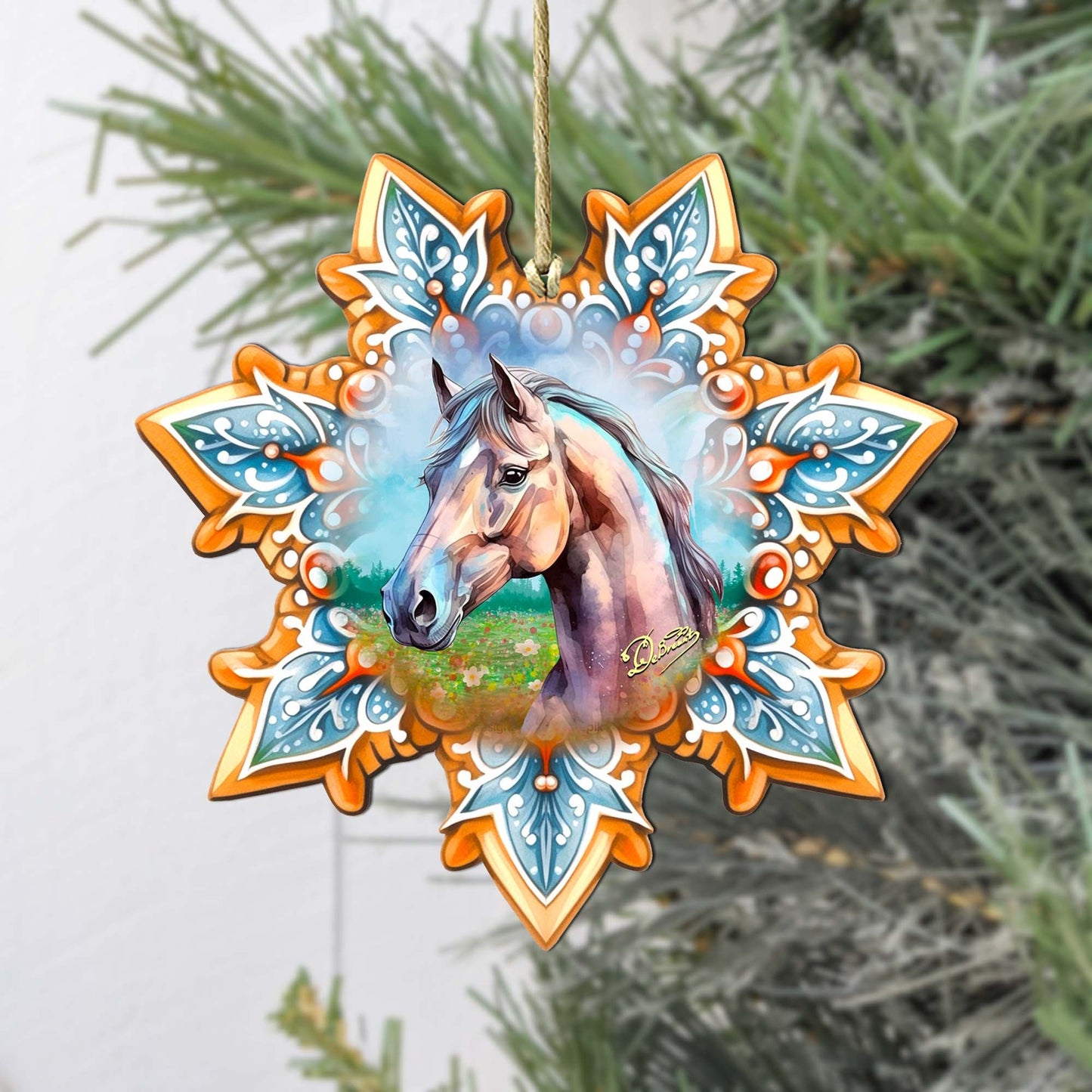 Horse Snowflake Wooden Ornaments by G. Debrekht - Nature Wildlife Decor - 8688431-4