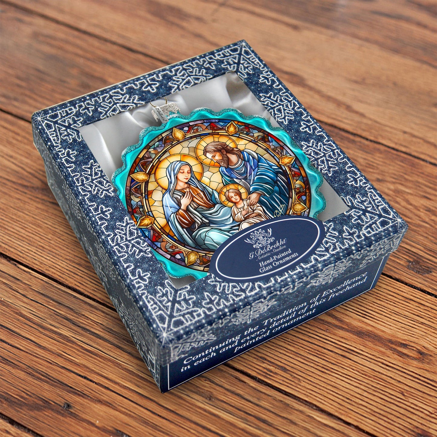 Family Love Classic Nativity Wreath Glass Ornament by G. Debrekht - Nativity Holiday Decor - 759-065-4