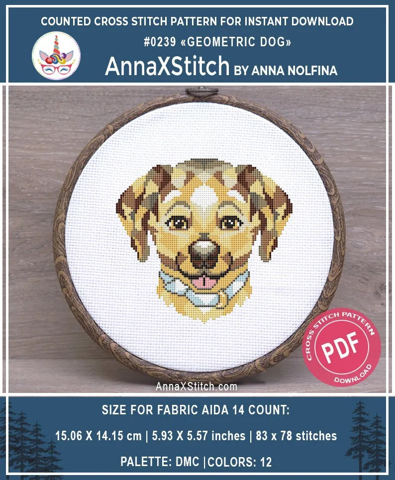 Geometric Dog - PDF Cross Stitch Pattern-0