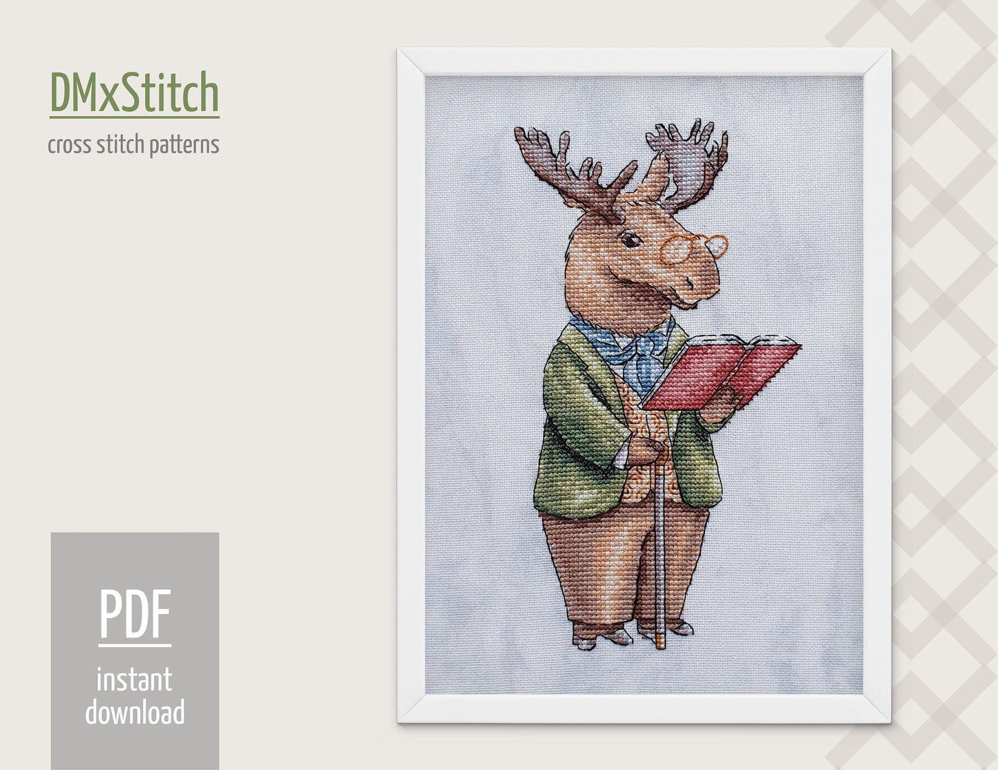 Moose Cross stitch pattern Elk Cross Stitch pdf Modern cross stitch pattern Cute cross stitch Woodland animal cross stitch Forest-0