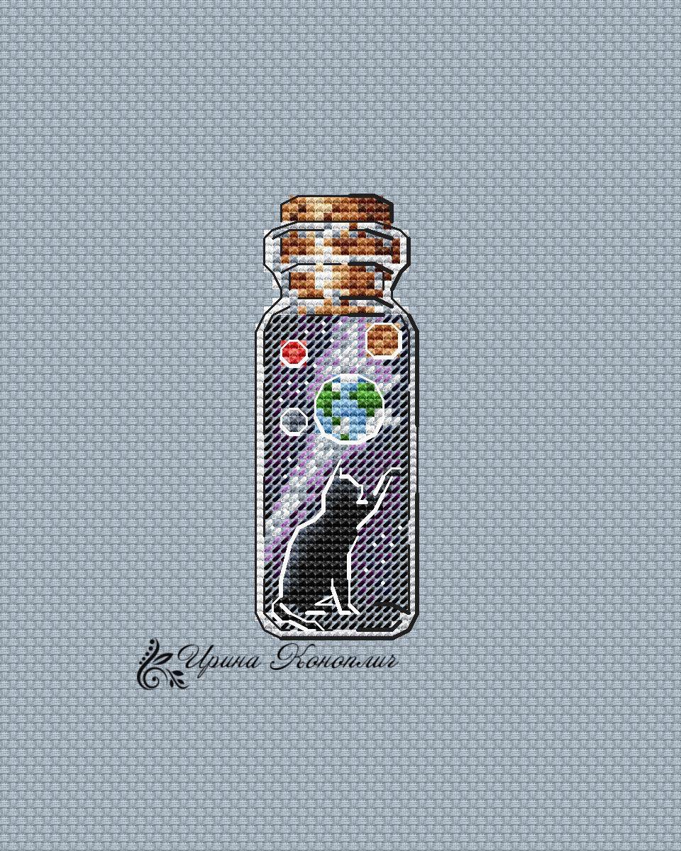 Space Cat Bottle on Plastic Canvas - Kitten PDF Counted Cross Stitch Pattern-0