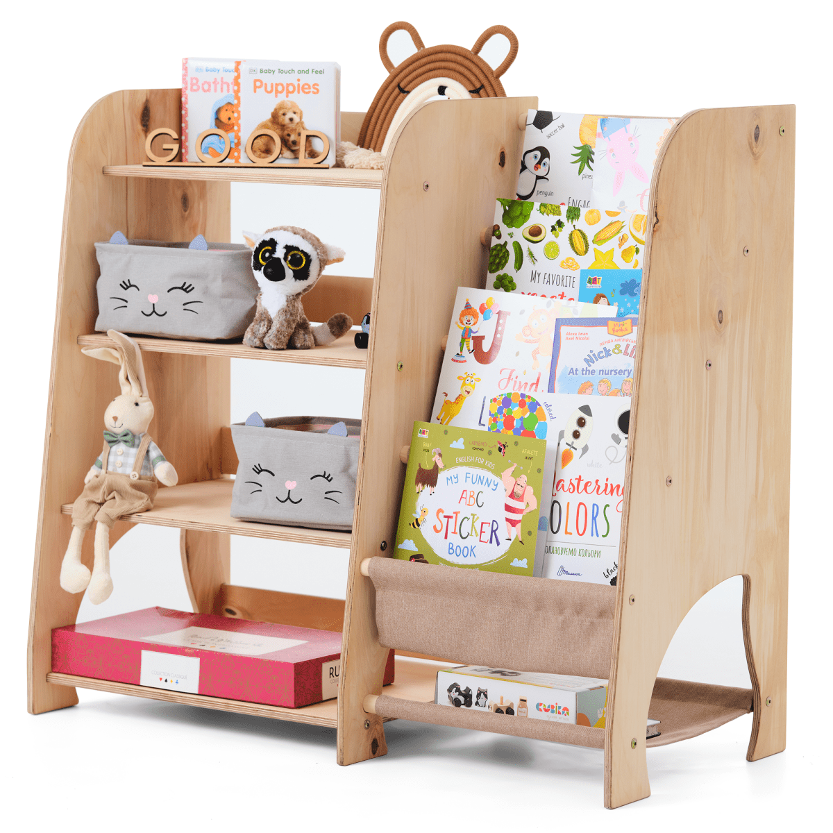 Wooden Montessori Shelves for Toddler 2in1: Bookshelf & Toy Shelving-6