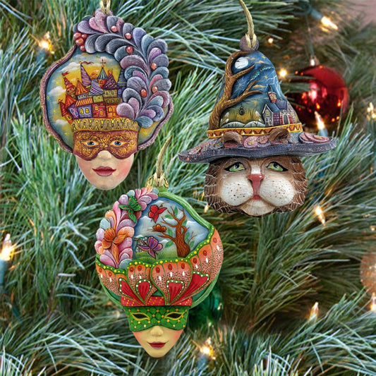 Masquerade Wooden Ornaments Set of 3 by G. DeBrekht - Thanksgiving Halloween Decor - 8100025S3-0