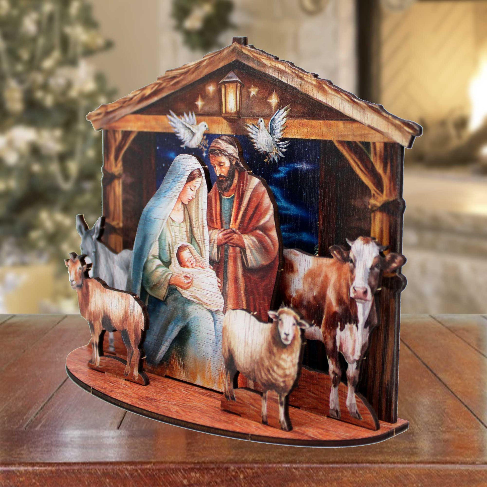 Classic Holy Family Nativity Scene Decorative Village Eco Wood Set by G. Debrekht Nativity Holiday Decor - 852766-2