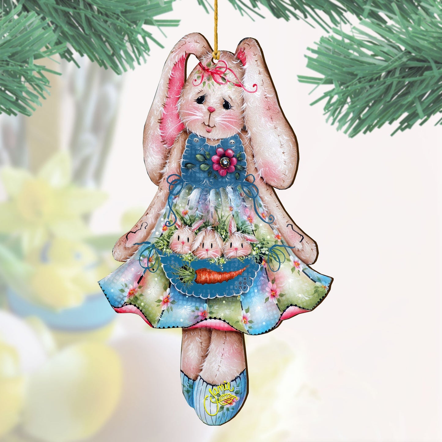 Pocketful of Bunnies Wooden Ornaments by Jamie Mills-Price - Easter Spring Decor - 8457705-MP-1