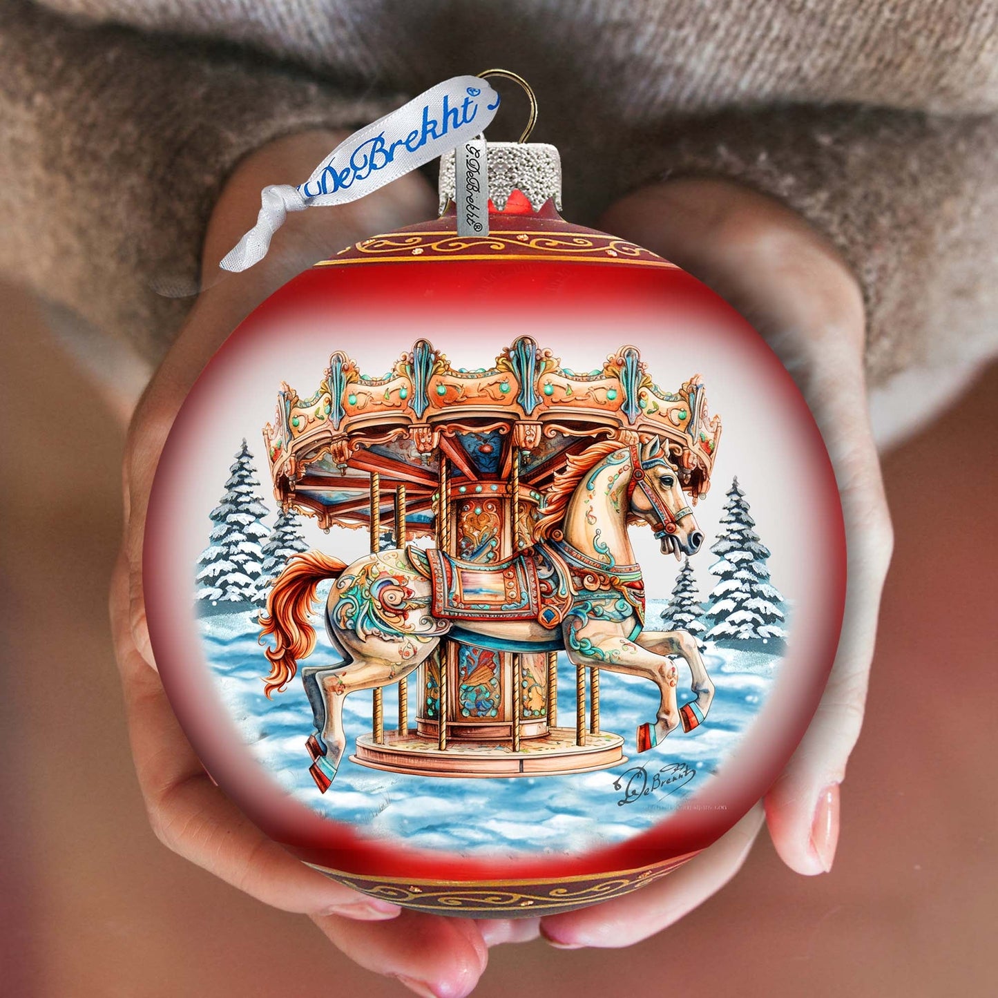 Winter Wonderland Carousel Lg Glass Ornament by G.Debrekht - Christmas Holiday Decor - 73953-0