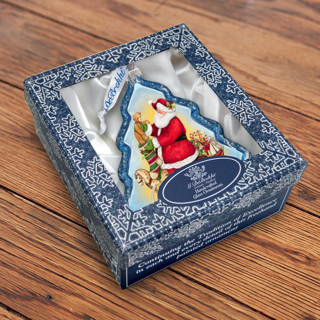 Santas Workshop Glass Ornament by Susan Winget - Christmas Santa and Snowman Decor - 762-203-SW-3