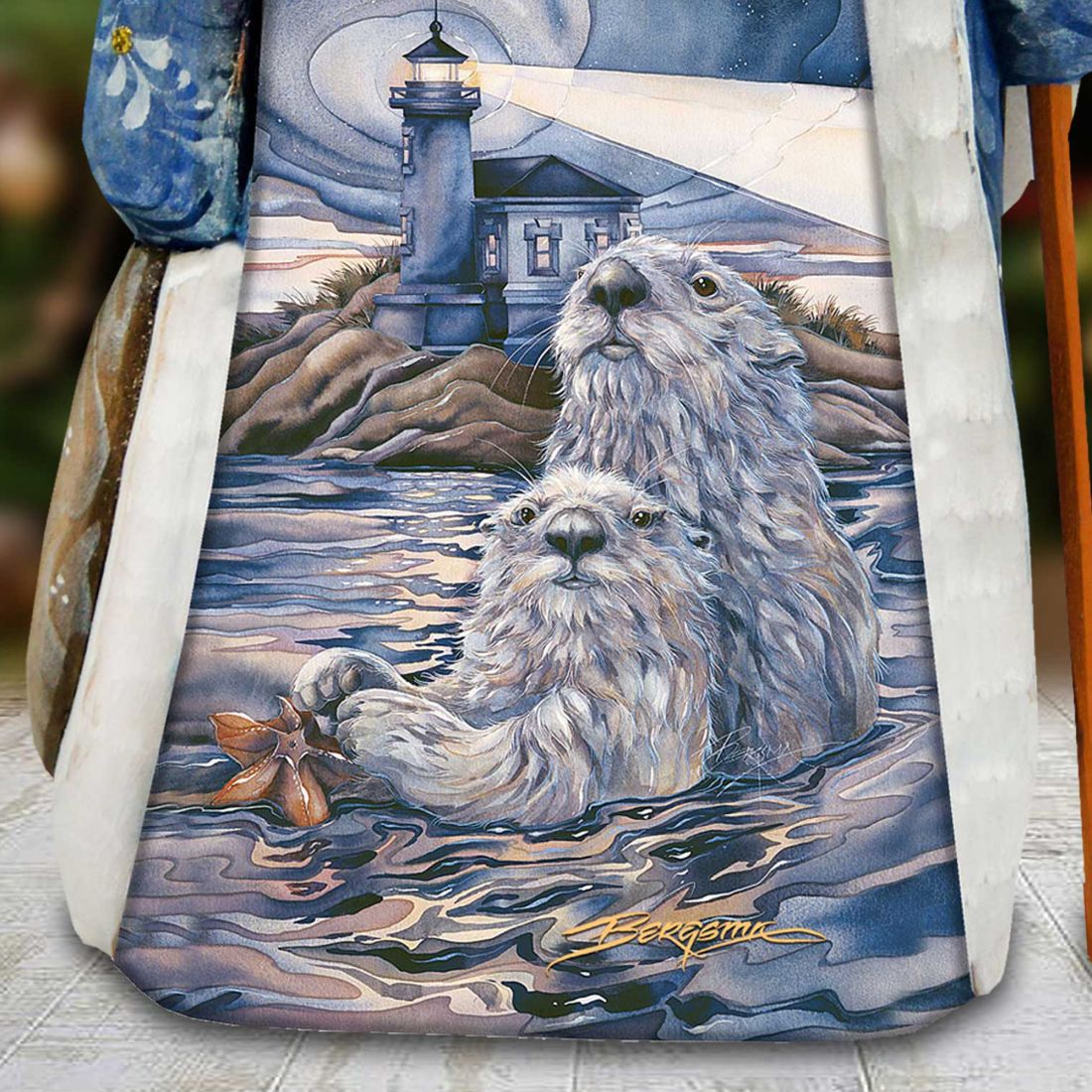 Starlight Otter Lighthouse Hand-Painted WOODCARVED Figurine by J. Bergsma - Wildlife Holiday Decor - 2422572-JB-1