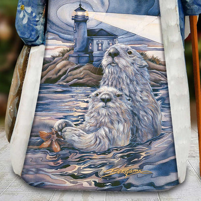 Starlight Otter Lighthouse Hand-Painted WOODCARVED Figurine by J. Bergsma - Wildlife Holiday Decor - 2422572-JB-1