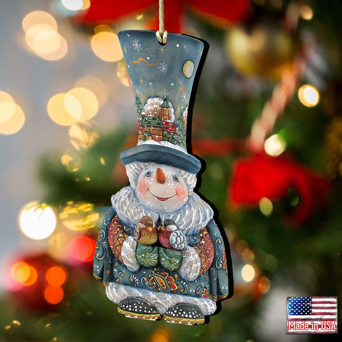 Old World Christmas Snowman Wooden Ornaments by G. DeBrekht - Christmas Santa Snowman Decor - 8116420-2