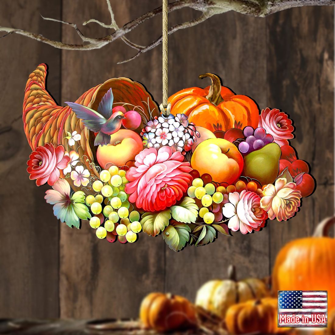 Cornucopia Wooden Ornaments Fall by G. DeBrekht - Thanksgiving Halloween Decor - 8158907-2