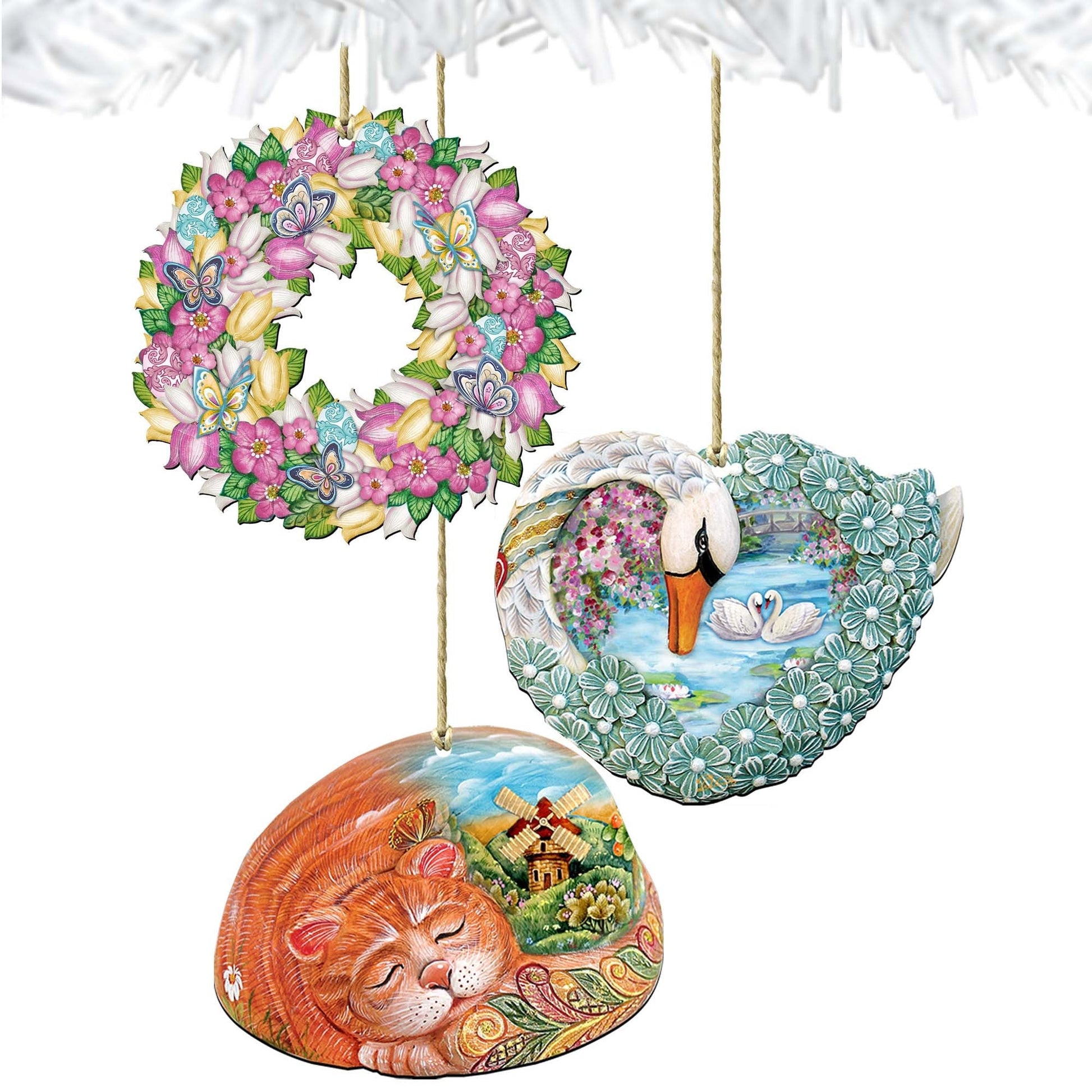 Valentine's Day Love Wooden Wreath Ornaments Set of 3 by G. DeBrekht - Easter Spring Decor - 8100032S3-1