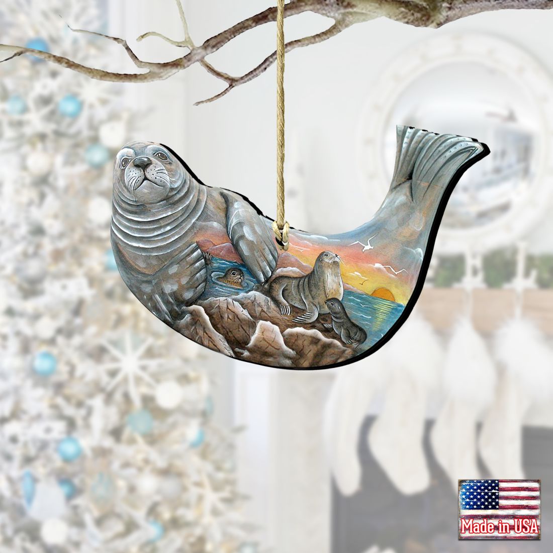 Seal Wooden Ornaments by G. DeBrekht - Coastal Holiday Decor - 8158914-2