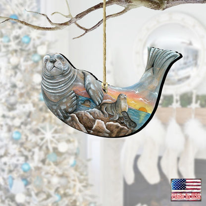 Seal Wooden Ornaments by G. DeBrekht - Coastal Holiday Decor - 8158914-2