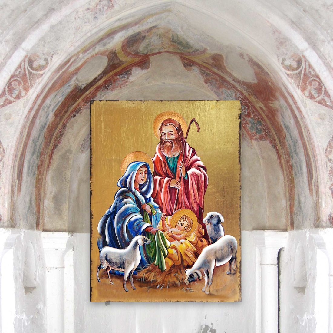 Holy Family Wooden Gold Plated Religious Christian Sacred Icon - Inspirational Icon Decor - 85050-3