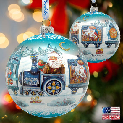 Express Train Ball Glass Ornament Limited Edition by G. DeBrekht - Christmas Santa Snowman Decor - 73873B-4