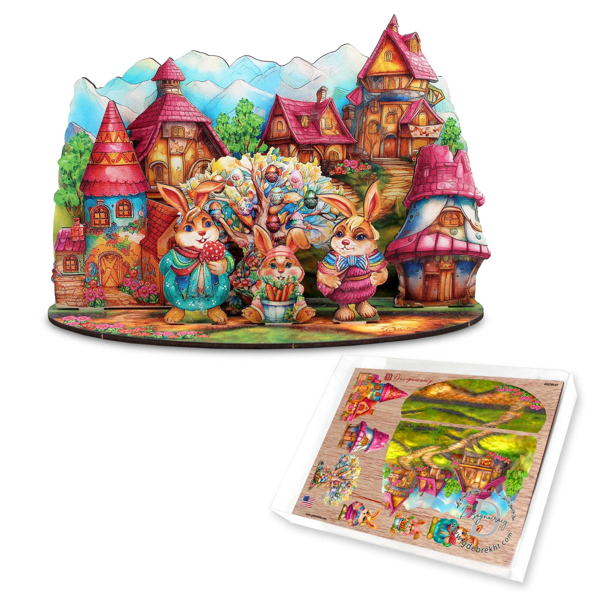 Easter Bunny Village Eco Wood Decorative Village Eco Wood Set by G. Debrekht Easter Spring Decor - 852769-4