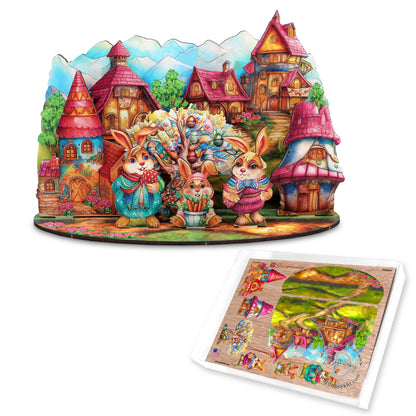 Easter Bunny Village Eco Wood Decorative Village Eco Wood Set by G. Debrekht Easter Spring Decor - 852769-4