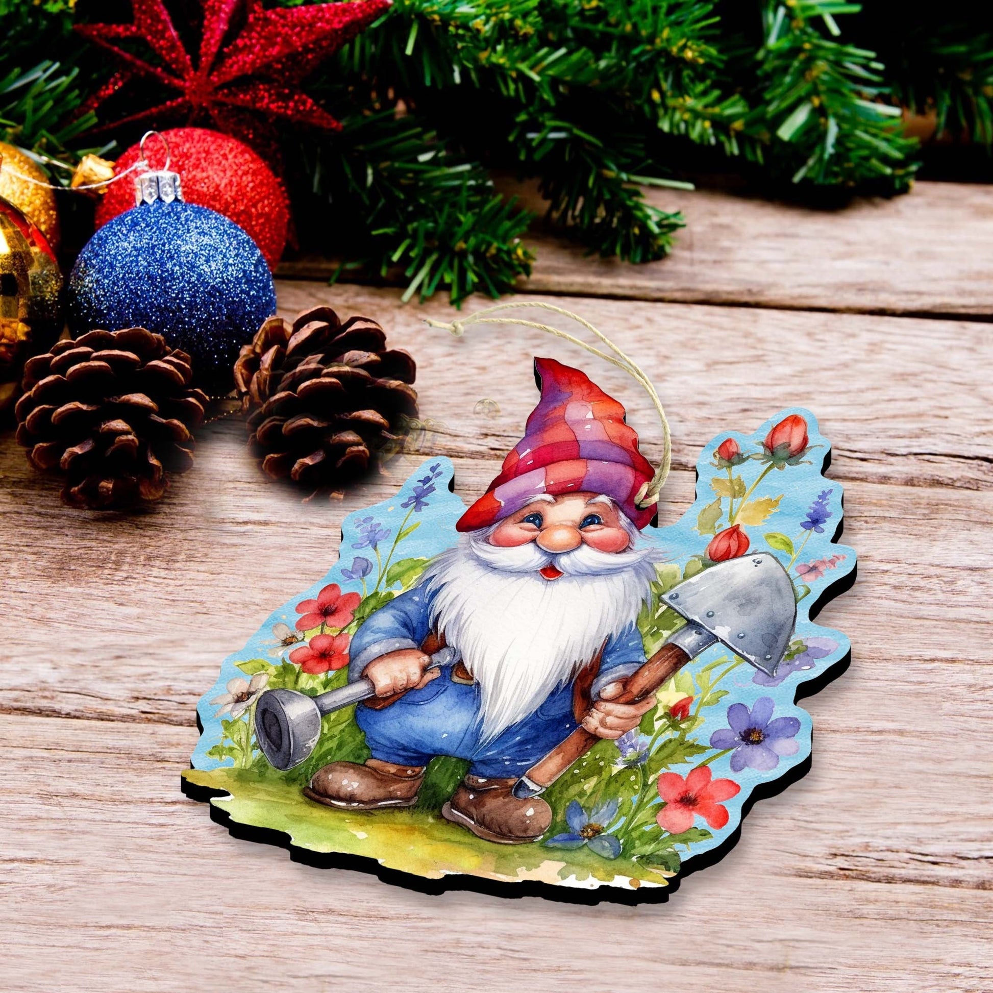 Garden Gnomes Decorative Eco Wood Ornaments Set of 3 by G. Debrekht - Spring Easter Decor - 8091030-S3-3