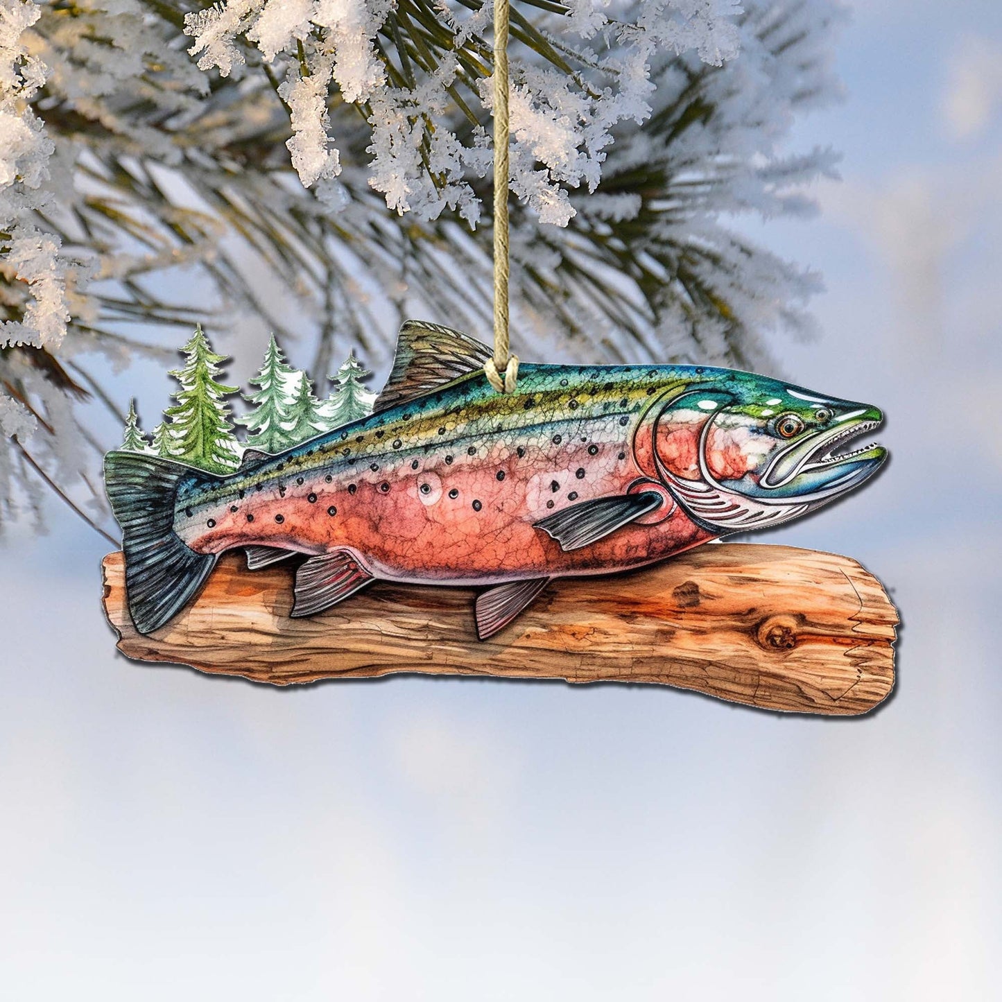 Splendid Sockeye Wooden Ornaments by G.Debrekht - Wildlife Holiday Decor - 8710109-2-0