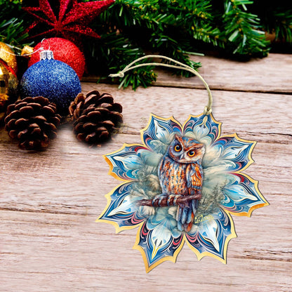 Great Horned Owl Snowflake Large Wooden Ornament by G. Debrekht - Nature Wildlife Decor - 8688436M-2