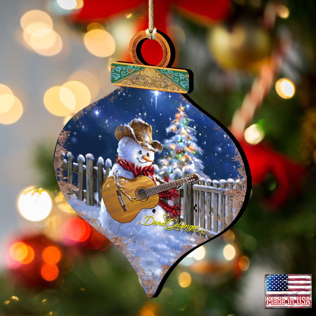 Guitar Player Snowman Wooden Ornaments of 2 by Gelsinger - Christmas Santa Snowman Decor - 8031120-1531-2
