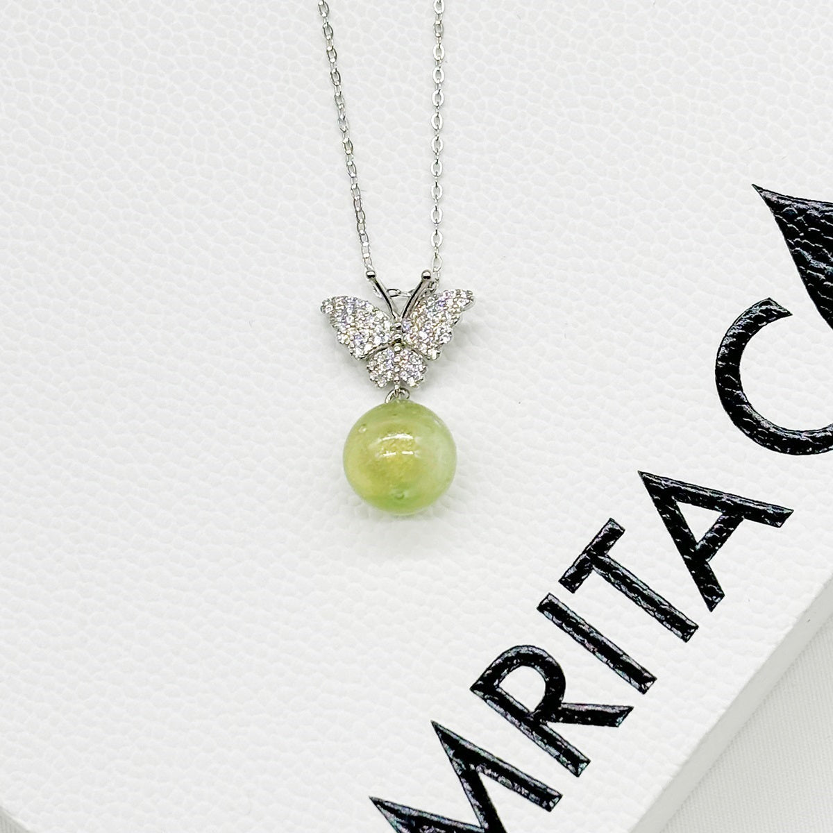 Sterling Silver Diamond Butterfly Aroma Necklace - Green | Energy & Healing | Diffuse on the go-3