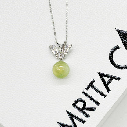 Sterling Silver Diamond Butterfly Aroma Necklace - Green | Energy & Healing | Diffuse on the go-3