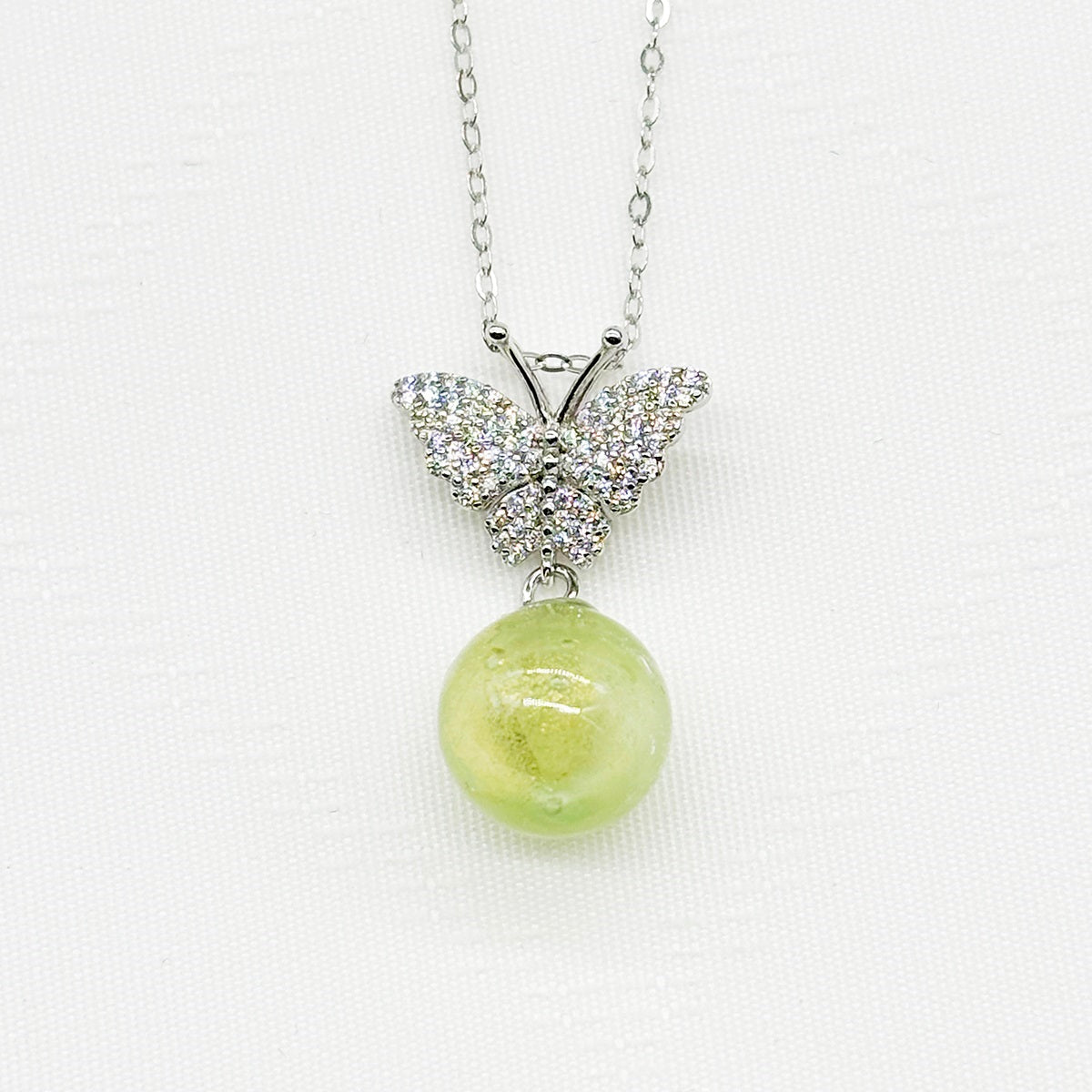 Sterling Silver Diamond Butterfly Aroma Necklace - Green | Energy & Healing | Diffuse on the go-0