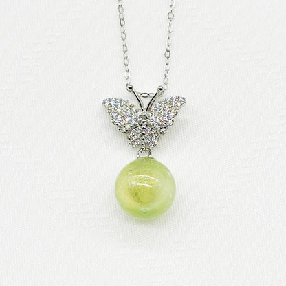 Sterling Silver Diamond Butterfly Aroma Necklace - Green | Energy & Healing | Diffuse on the go-0