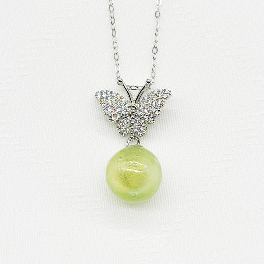 Sterling Silver Diamond Butterfly Aroma Necklace - Green | Energy & Healing | Diffuse on the go-0